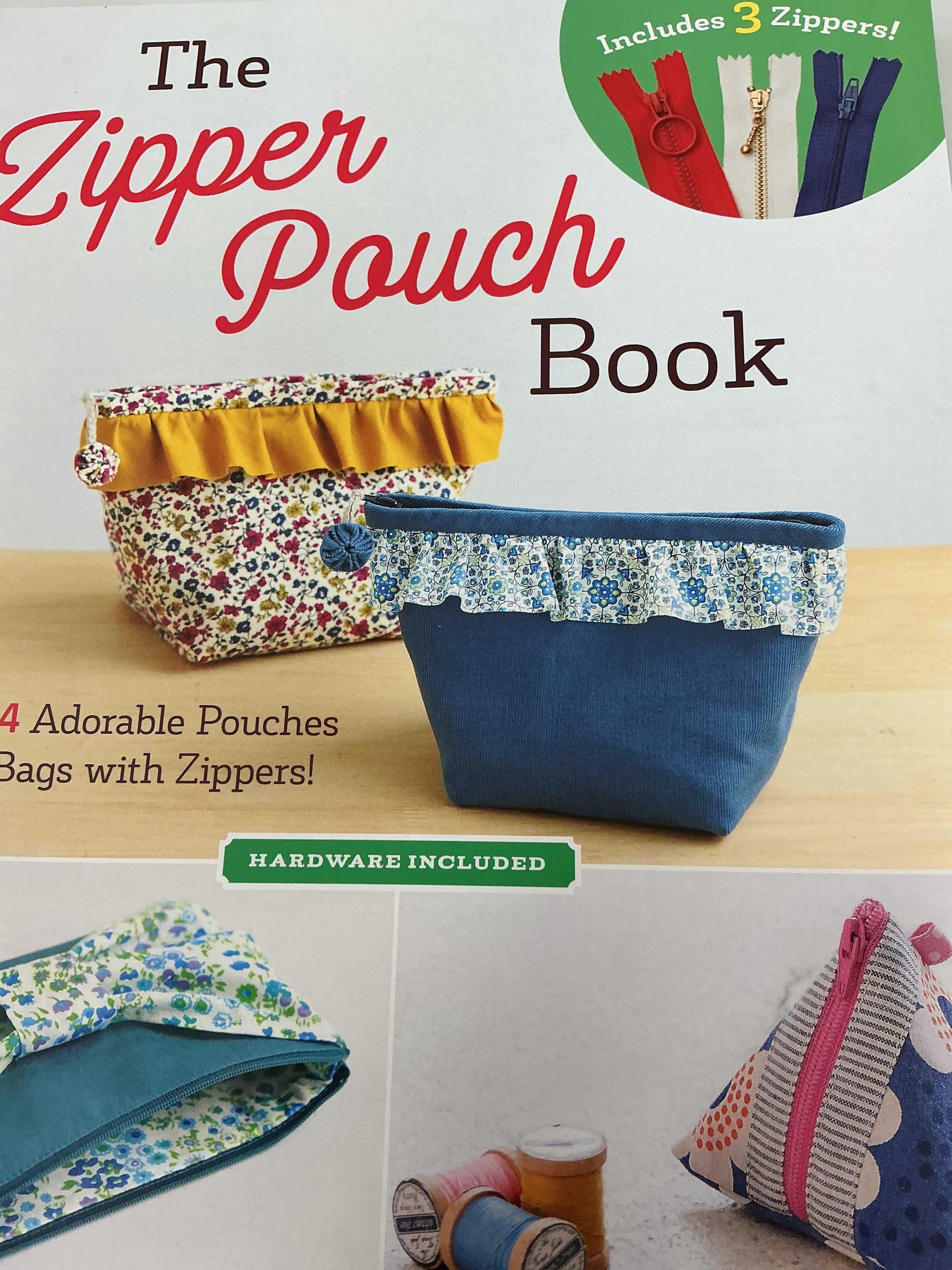 The Zipper Pouch Book from Zakka Workshop with 3 zippers included and 14 easy projects for making zippered pouches
