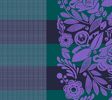 Perennial Borders Festival Wideback fabric in Ocean by Anna Maria Parry, floral and striped patterns, 108" wideback textile