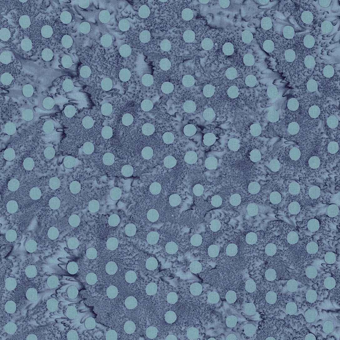 Expressions Batiks Neon Pop fabric with powdered pearl polka dots on textured blue background by Riley Blake Designs