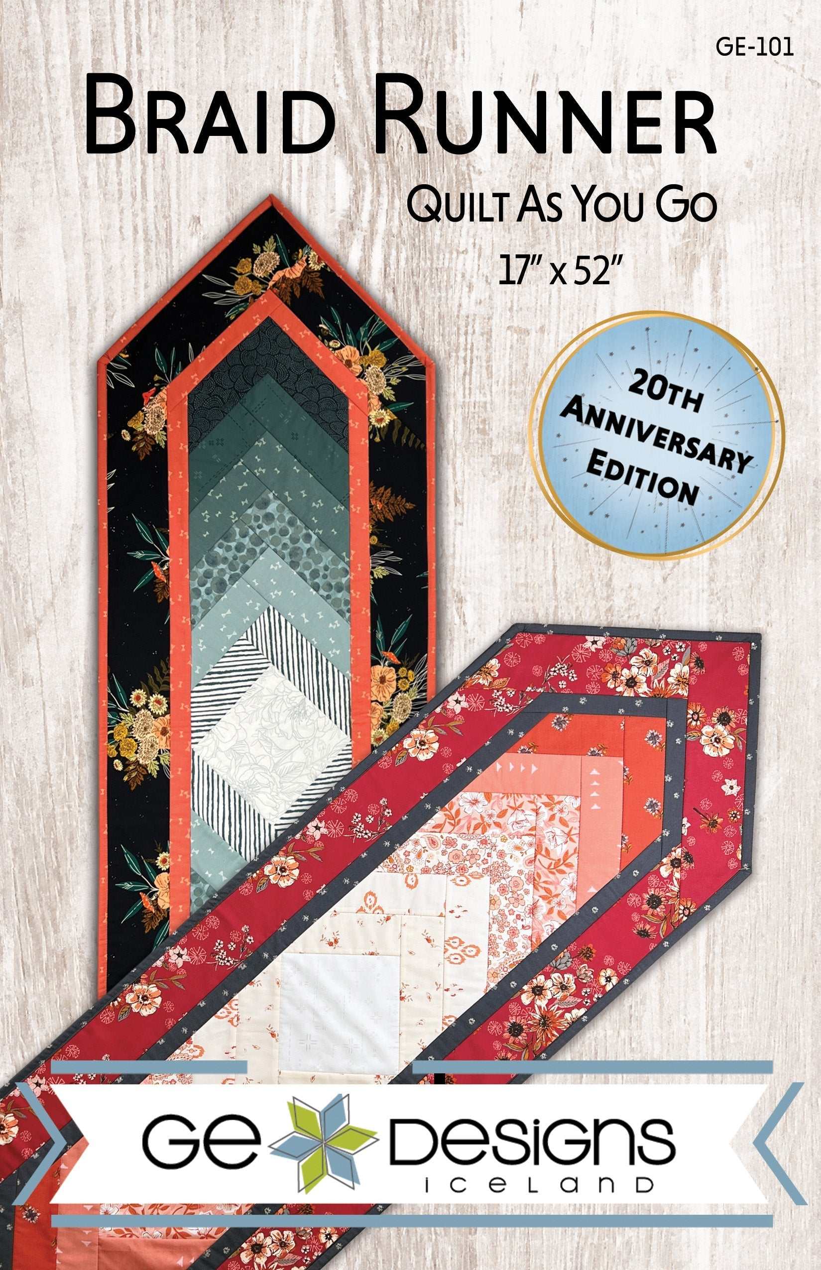 Braid Runner Table Runner quilted with 3D effect and fast quilt-as-you-go method, measuring 17 by 52 inches