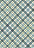 C132A Celtic Christmas fabric in winter blue check with Highland cows and holly festive design