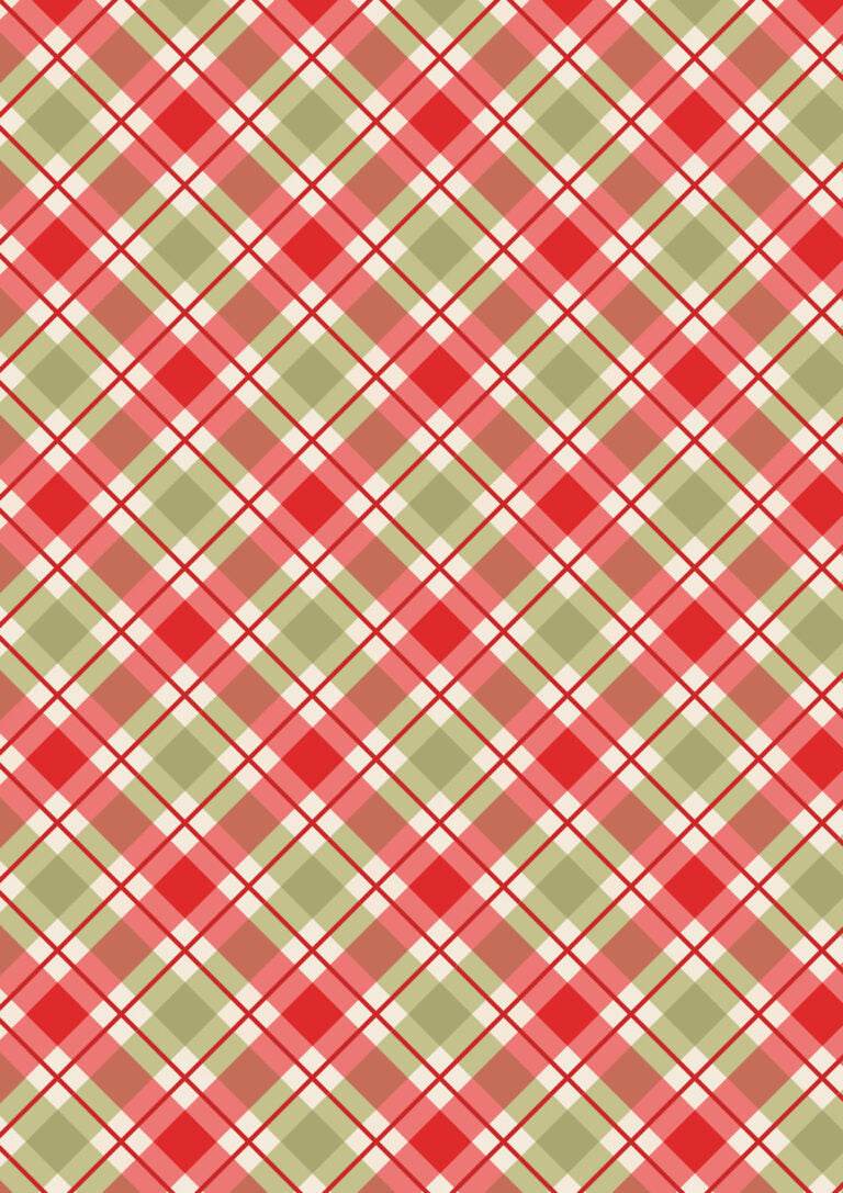 Celtic Christmas fabric with Highland cows, holly, and Christmas check pattern by Lewis & Irene