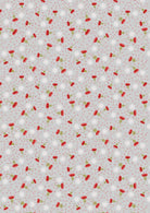 Celtic Christmas fabric featuring Highland cows, holly, and gingham patterns on silver background by Lewis & Irene
