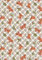 Celtic Christmas Highlands fabric featuring Highland cows, holly, and gingham pattern by Lewis & Irene