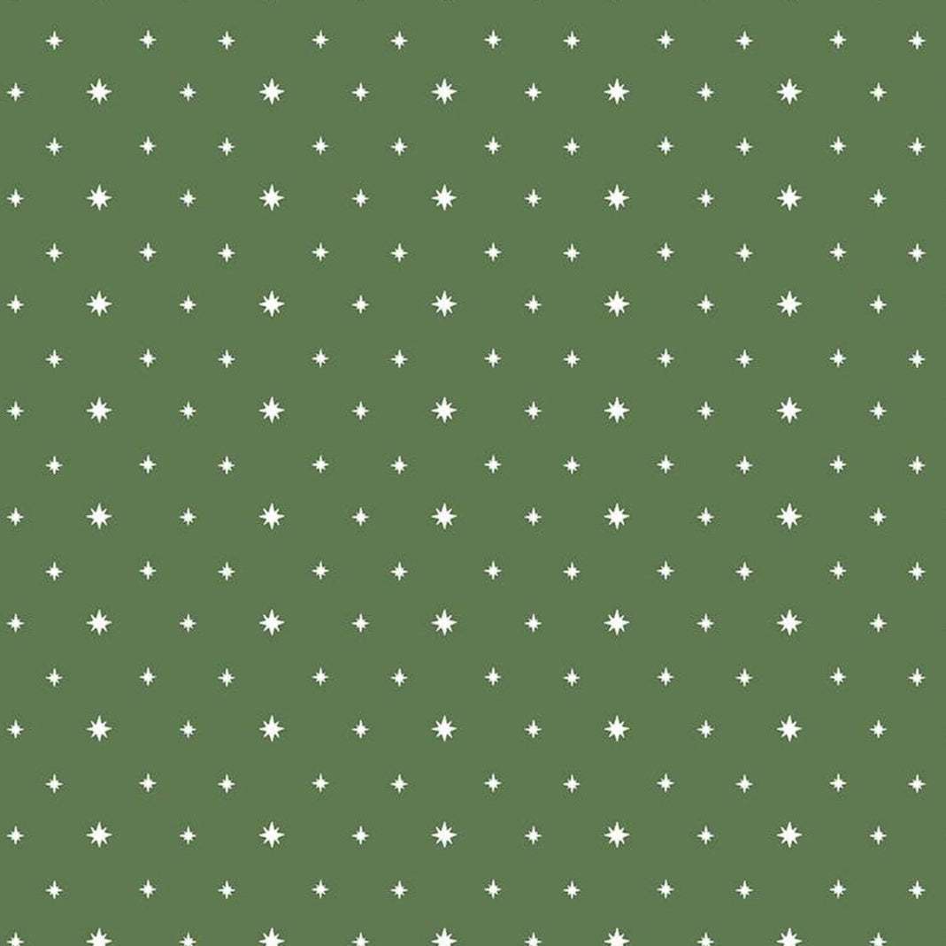 Charming Christmas Stars green fabric with white star pattern by Kelsey Carlson for Riley Blake Designs