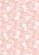 Light pink fabric with white flowers and green leaves from Joys of Spring collection by Cassandra Connolly