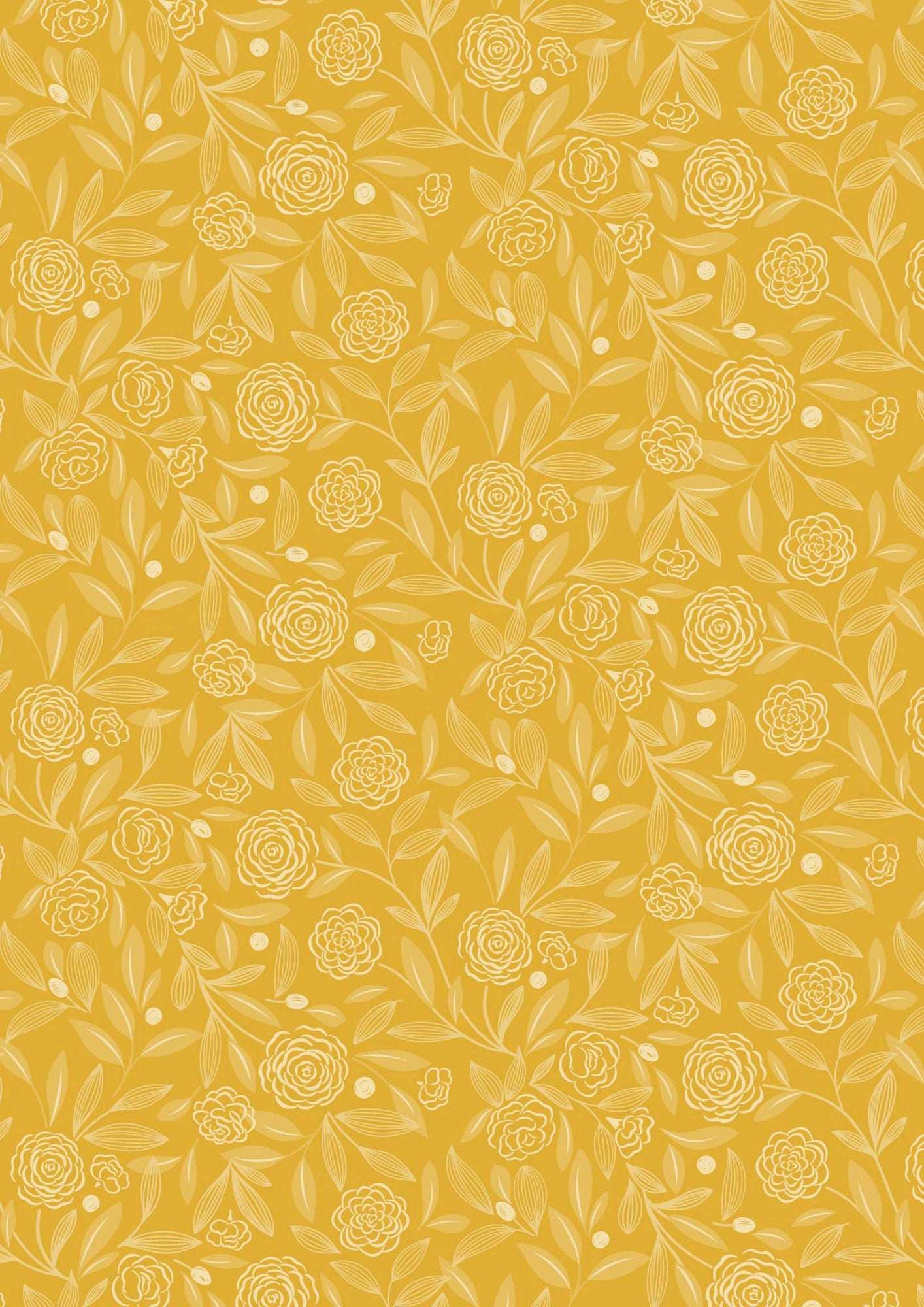 Joys of Spring fabric by Cassandra Connolly with sunrise orange camellia floral pattern