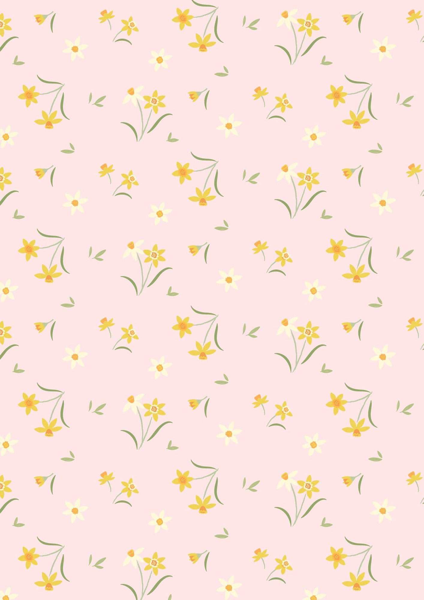 Pastel pink fabric with yellow daffodil floral print from Joys of Spring collection