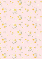 Pastel pink fabric with yellow daffodil floral print from Joys of Spring collection