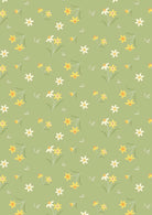 Joys of Spring fabric with spring green background and yellow and white daffodil floral pattern