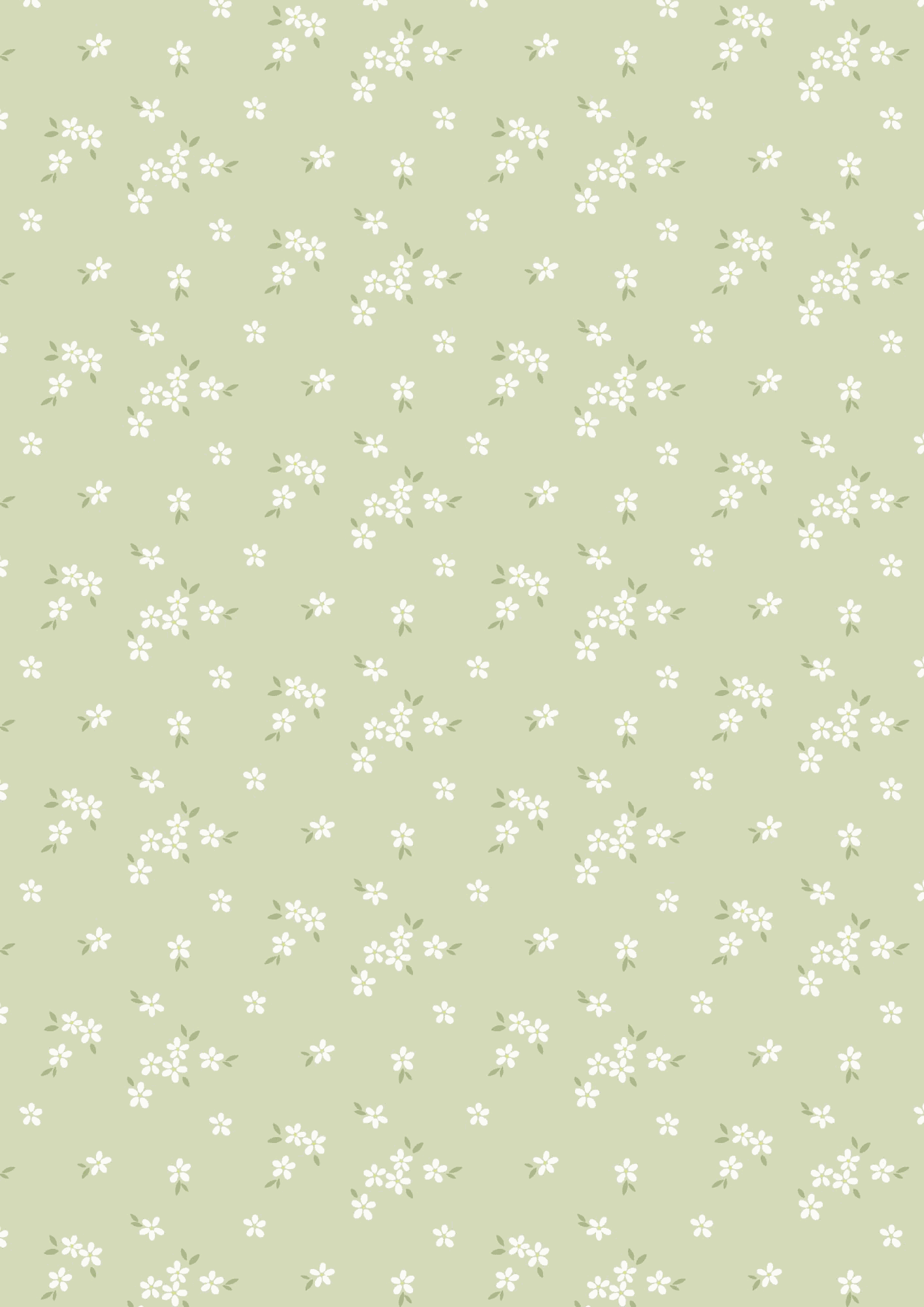Joys of Spring sage green fabric with small white flowerets by Cassandra Connolly for Lewis & Irene