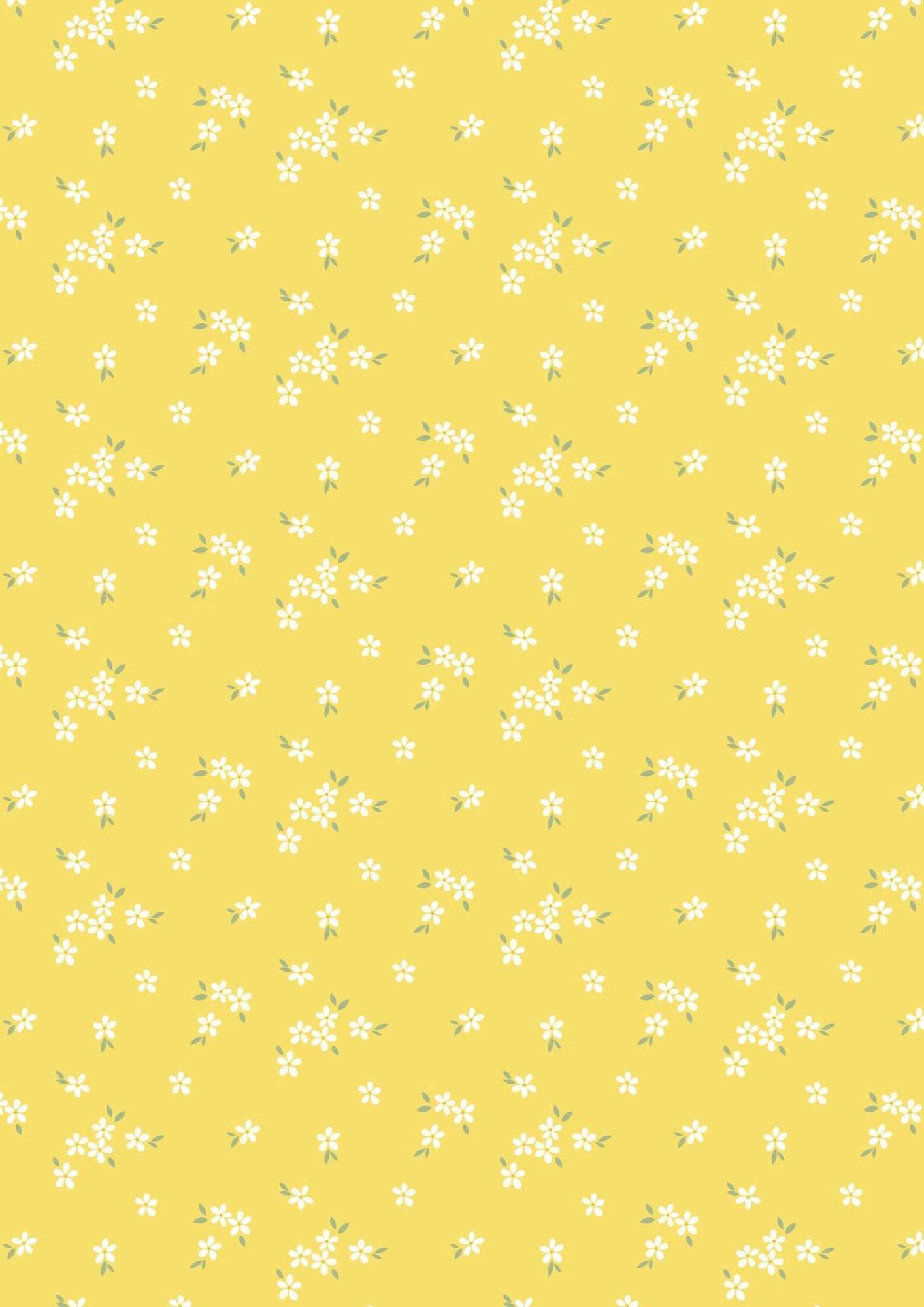 Joys of Spring fabric by Lewis & Irene with sunshine yellow background and small white flowerets pattern