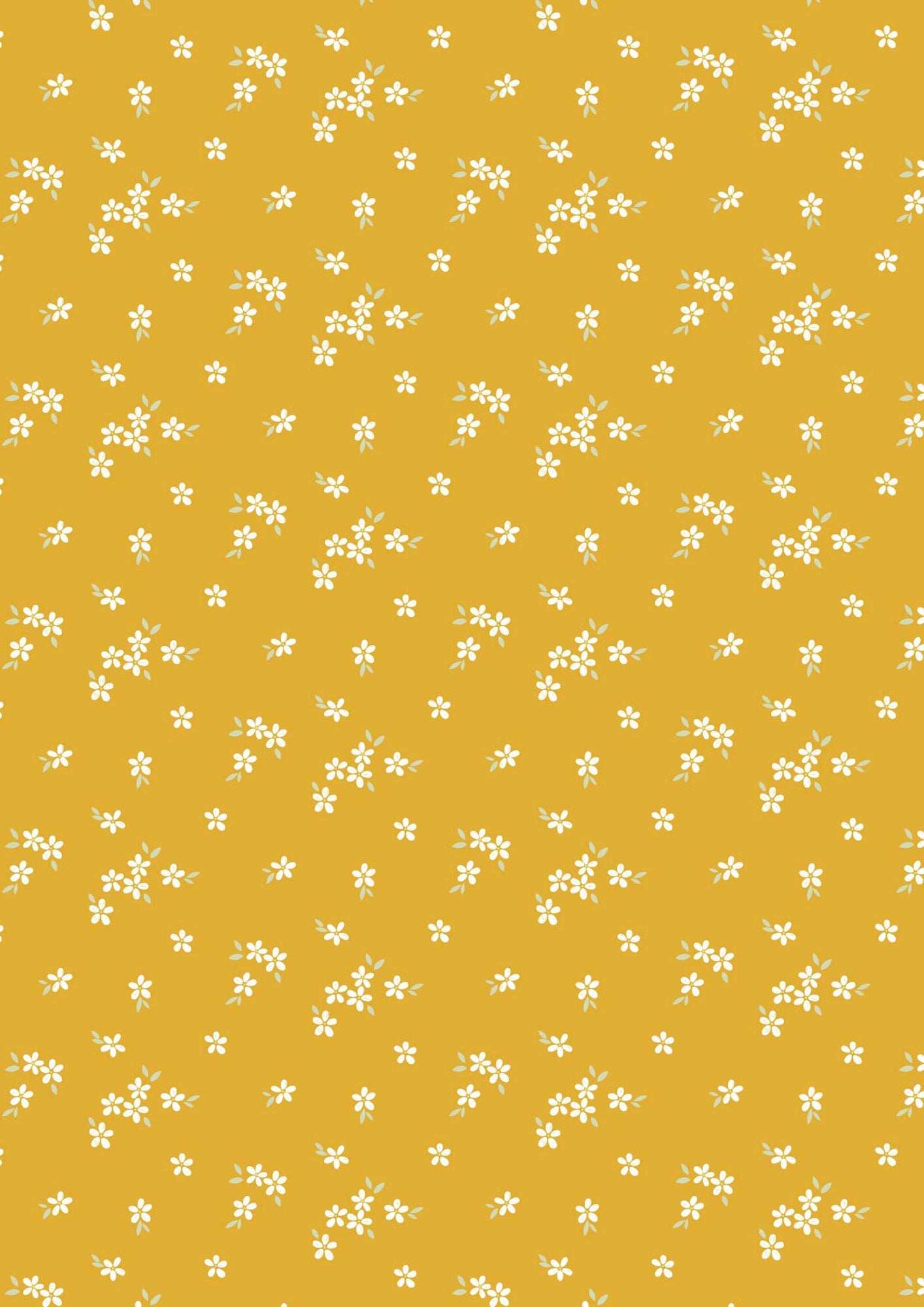 Subscribers Only-Joys of Spring fabric with sunrise orange background and small white flowerets pattern by Cassandra Connolly for Lewis & Irene