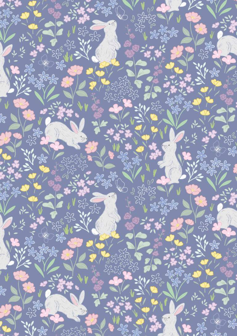 Dear Spring Chasing Tails Dusky Dark Blue fabric by Cassandra Connolly for Lewis & Irene