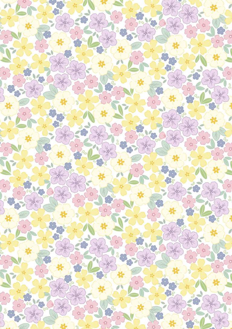 Dear Spring Primrose Prairie White floral fabric pattern by Cassandra Connolly for Lewis & Irene Fabrics