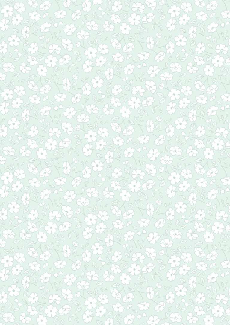 Dear Spring Blossom fabric pattern in pale turquoise by Cassandra Connolly for Lewis & Irene Fabrics