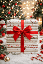Advent Box Finishing kit fabric bundle with red bow and Christmas themed prints