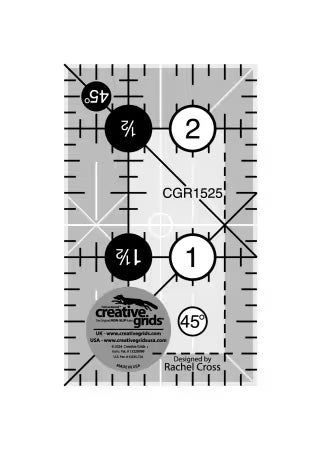 Creative Grids Quilt Ruler 1.5x2.5 inch rectangle with non-slip grip and precise 1/8 inch markings for quilting and crafting.