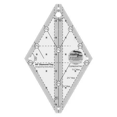 Creative Grids Quilt Ruler 60 Degree Tiny Diamond with non-slip grip and precise measurements for quilting and sewing.