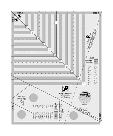 Creative Grids Quilt Ruler Kitty Cornered CGRDH5 with non-slip grip for precise quilting cuts, made in USA acrylic, 11x11 inches.