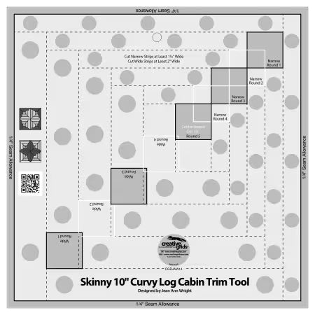 Creative Grids Quilt Ruler Skinny 10in Curvy Log Cabin Trim Tool for precise quilting cuts with non-slip grip and clear markings