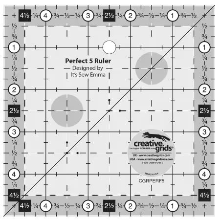 Creative Grids Quilt Ruler 5-inch square acrylic quilting ruler with non-slip grip and precision measurements
