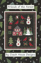 Winter lap quilt Friends of the Forest pattern with trees, cardinals, snowmen, and lodge blocks by Coach House Designs