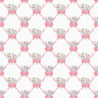 Bunny Blossoms Bouquets and Bows pink multi fabric pattern by Dominika Godette for Cloud9 Fabrics featuring floral bouquets tied with bows on white background