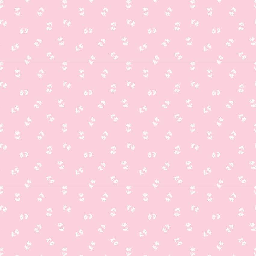 Bunny Blossoms Daisy Toss light pink fabric by Dominika Godette for Cloud9 Fabrics with small white floral and bunny print