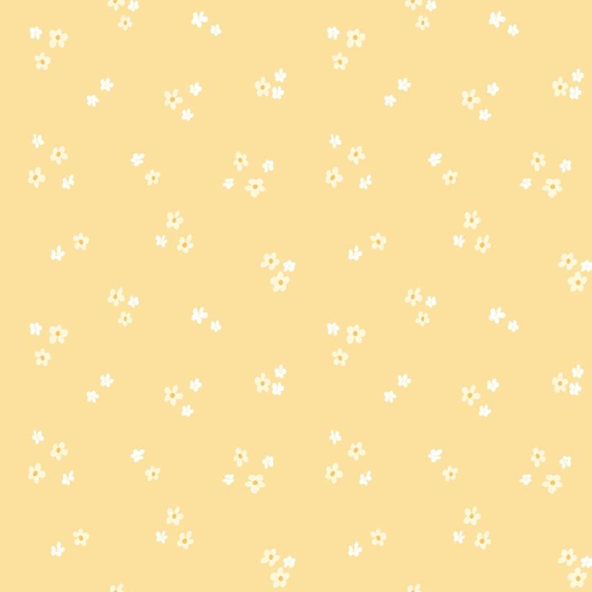 Bunny Blossoms Ditsy Flowers yellow fabric by Dominika Godette with small white floral print on pastel yellow background