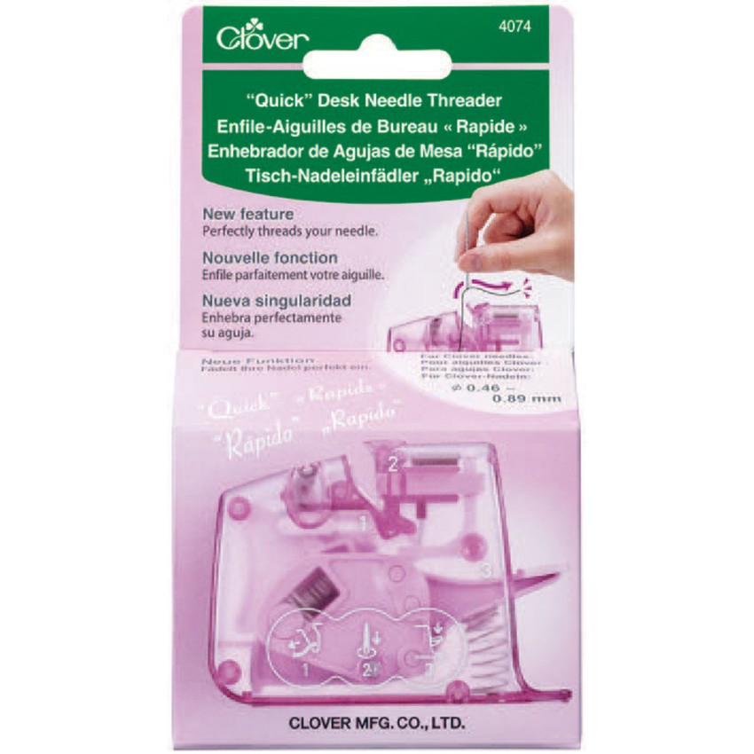 Pink Quick Desktop Needle Threader for sewing needles on a desk