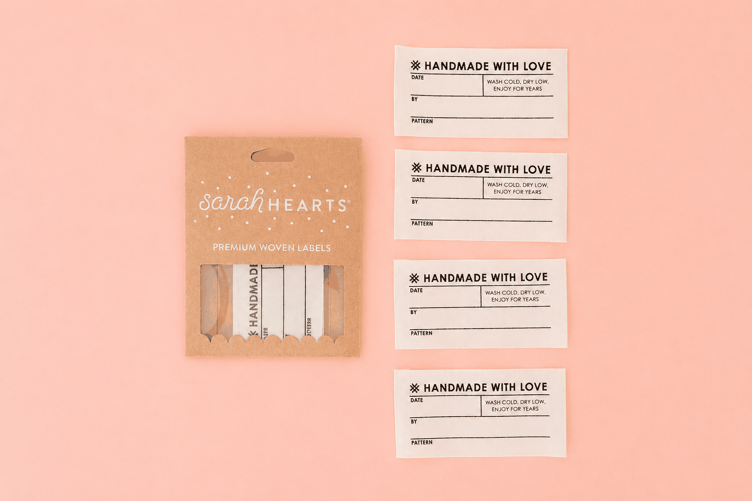 Sarah Hearts Organic Cotton Write-In Labels for quilts, 4 soft washable sew-in labels for personalized quilt details