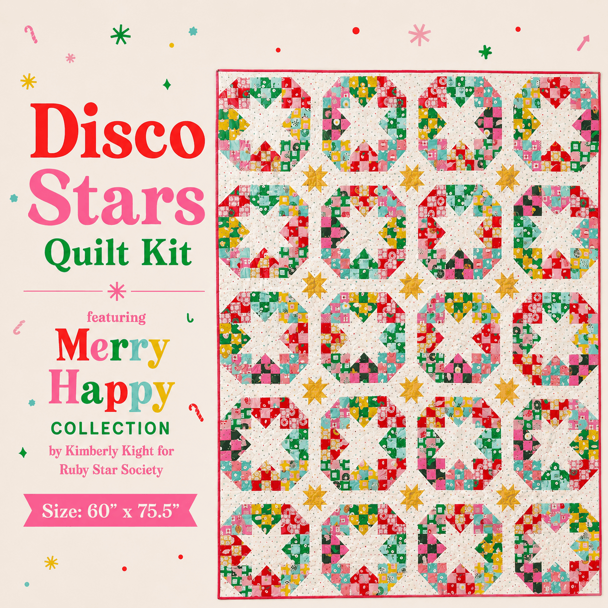 Disco Stars Quilt Kit 60x75.5 featuring Merry Happy fabric by Kimberly Kight and pattern by Modernly Morgan