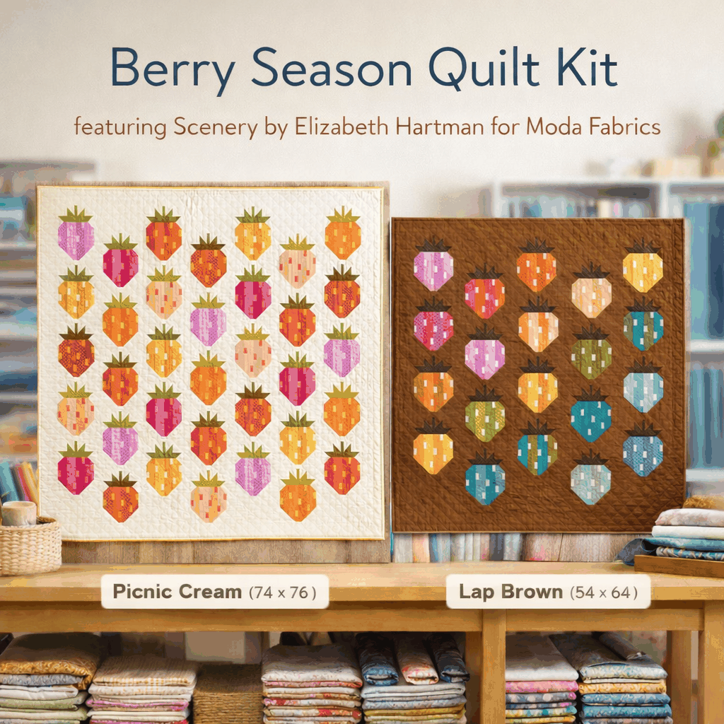 Berry Season Quilt Kit featuring Elizabeth Hartman Scenery fabric in cream and brown colorways with two size options pre-order