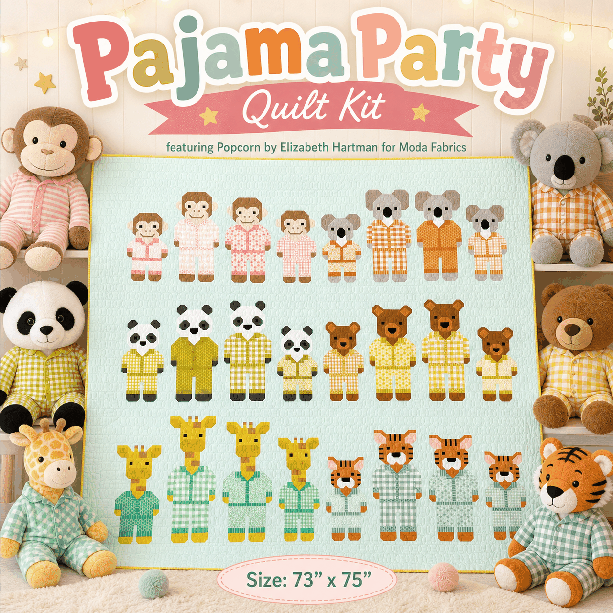 Pajama Party Quilt Kit by Elizabeth Hartman featuring Popcorn fabrics, pre-order, 73x75 inches quilt top kit