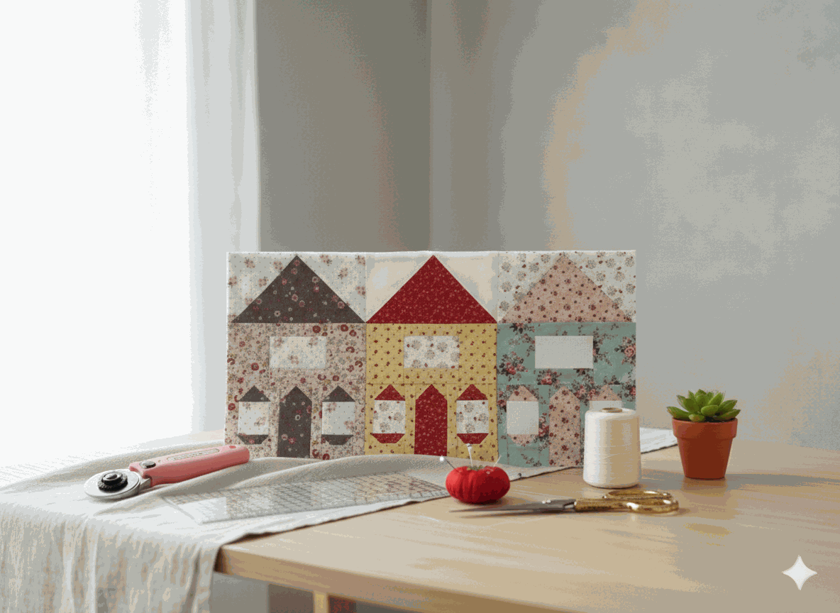 Digital pattern download for Charleston Row House Block from 2026 Southern Grace mystery quilt subscription box