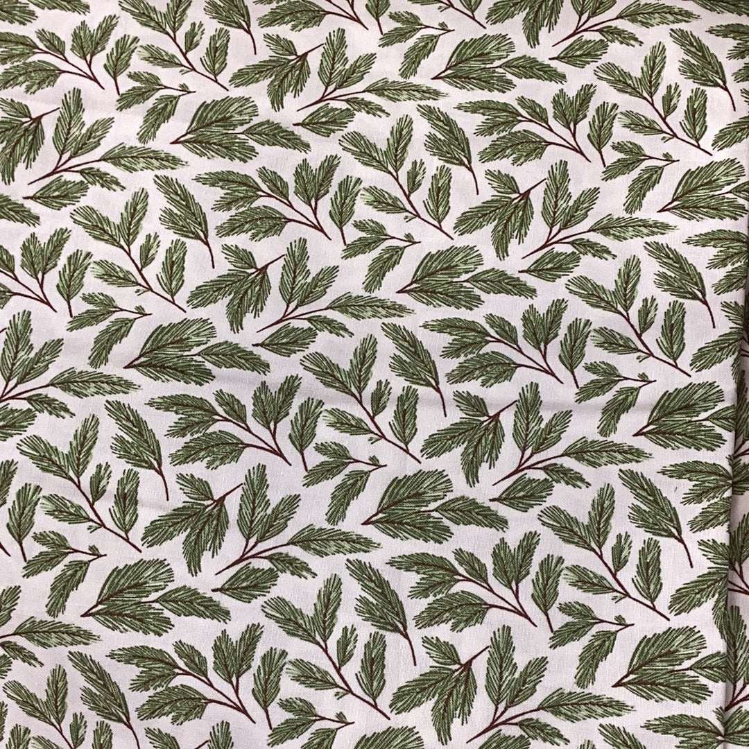 Sale Backing BB18 fabric with green leaf pattern on white background