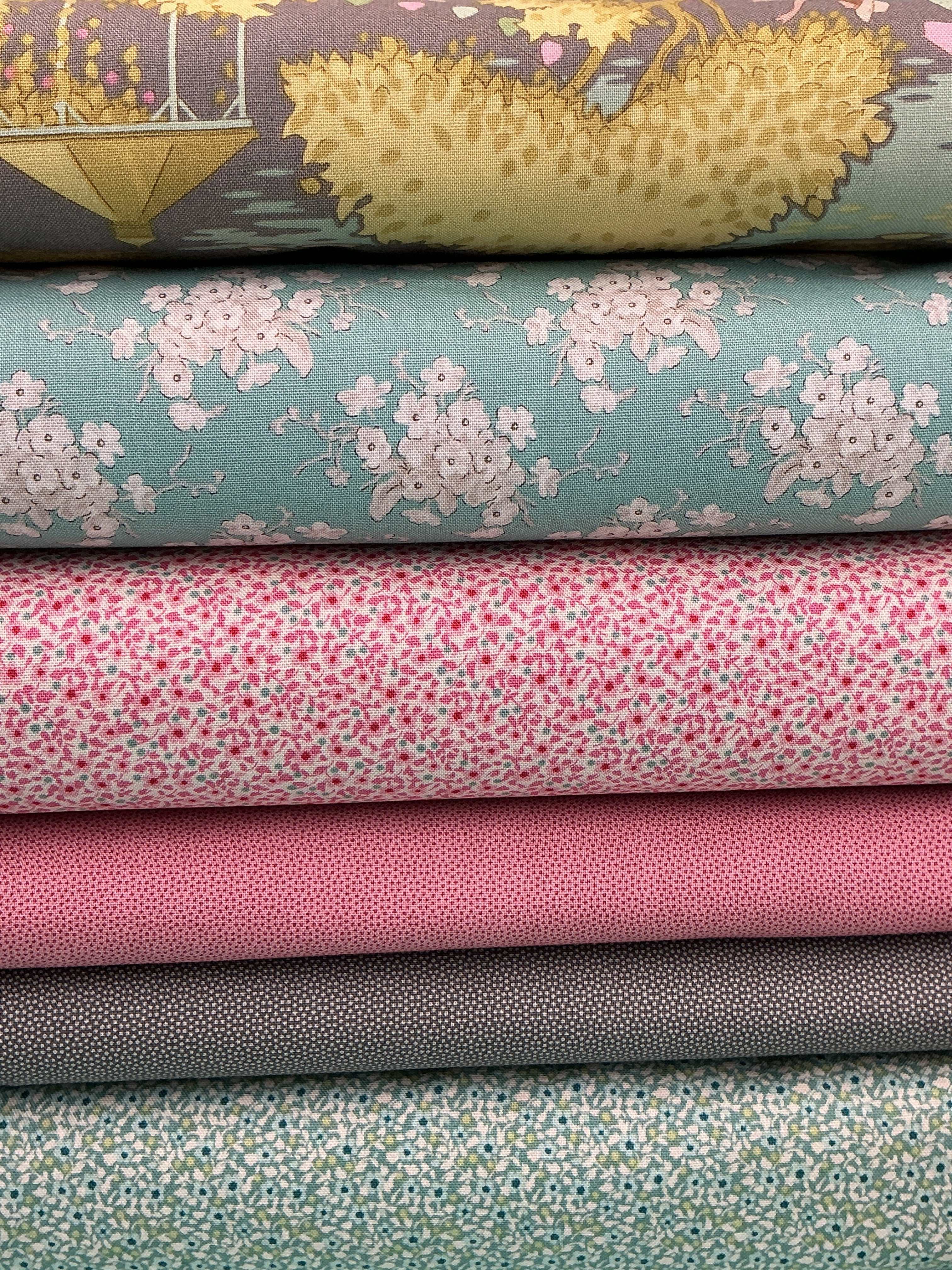 Six-pack party bundle with six colorful half-yard fabric cuts for quilting projects