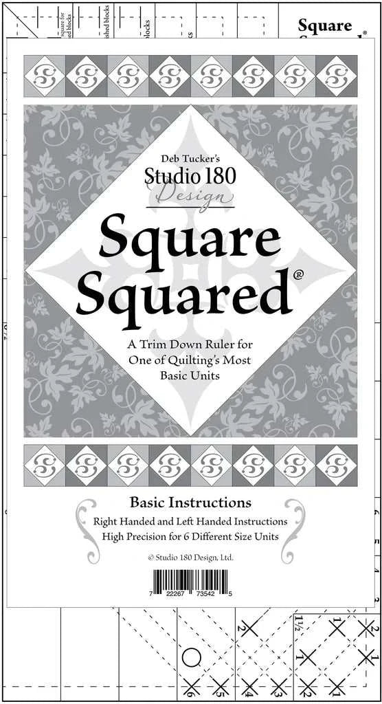 Studio 180 Square Squared Ruler for precise quilting and trimming of Diamond Square units, 6.5" x 12"