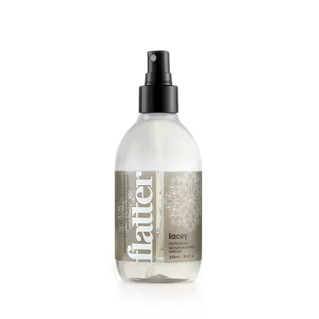 Flatter 8 oz. Lacey scent fabric smoothing spray by Soak Wash in clear spray bottle