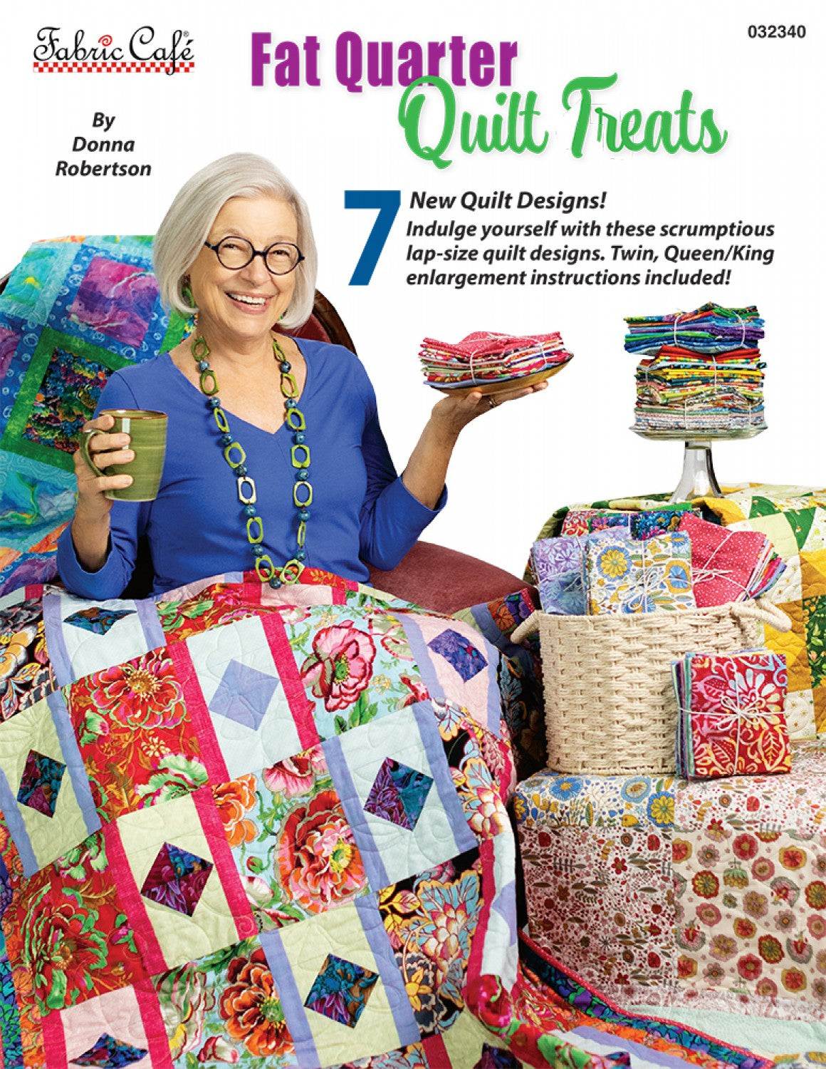 Fat Quarter Quilt Treats pattern book by Fran Morgan showing colorful quilt designs and fabric stacks