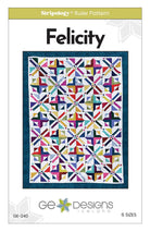 Felicity quilt pattern showcasing modern patchwork design with bold fabric layouts using ½-yard and Fat Quarter cuts