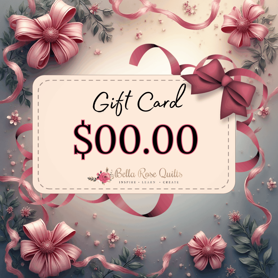 Bella Rose Gift Cards with pink floral design and ribbon bow for quilting gifts