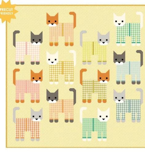Cats in Pajamas quilt kit featuring Popcorn fabric by Elizabeth Hartman, 72x72 inches