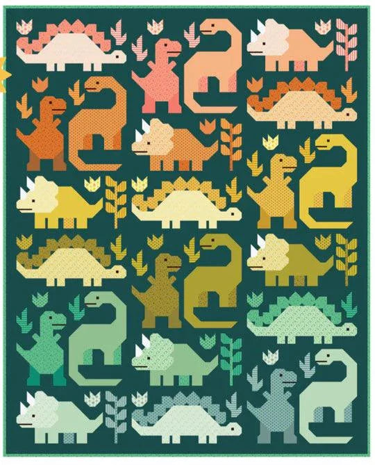 Dinosaurs Pajama Party Quilt Kit with Popcorn fabric by Elizabeth Hartman, 69x85 inches, pre-order shipping November 2026