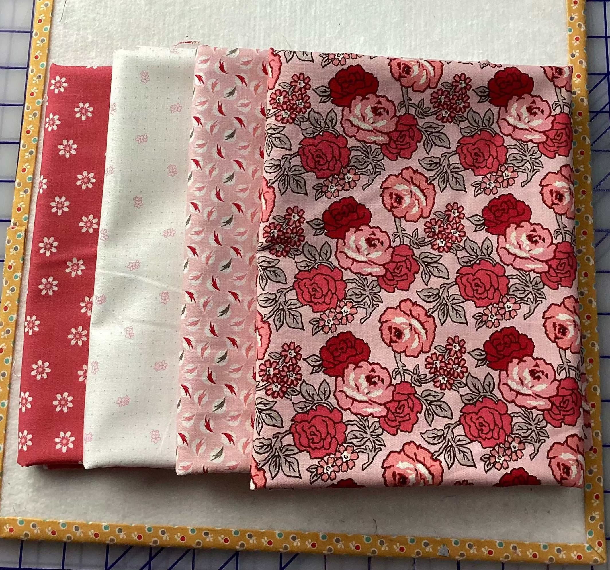 4-yard quilt fabric set with floral and pink patterns