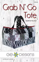 Grab N Go Tote quilt as you go pattern with patchwork and zebra print bottom by GE Designs