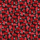 Snow Crew Minky fabric with red mittens and snowflakes on black background for winter projects