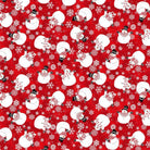 Snow Crew Minky fabric with tossed snowmen and snowflakes on red background