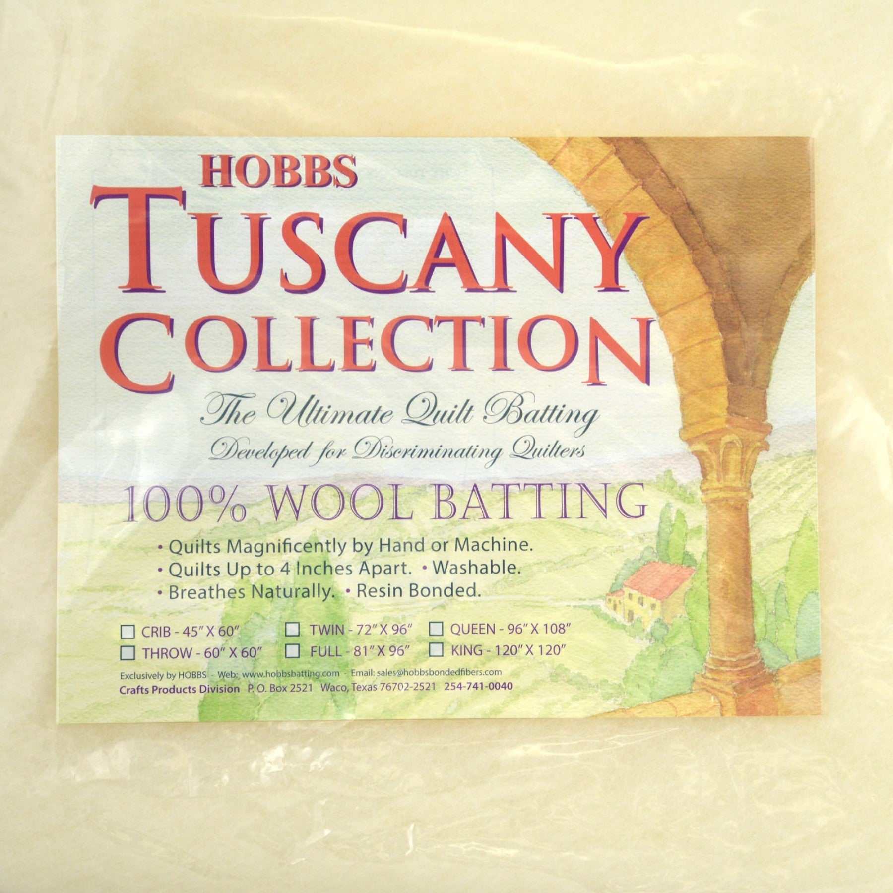 Tuscany 100% wool batting by Hobbs Bonded Fibers for quilts, washable and breathable